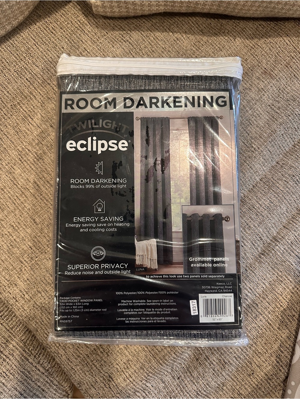 Eclipse Twilight Room Darkening Curtain Panel - Gray
